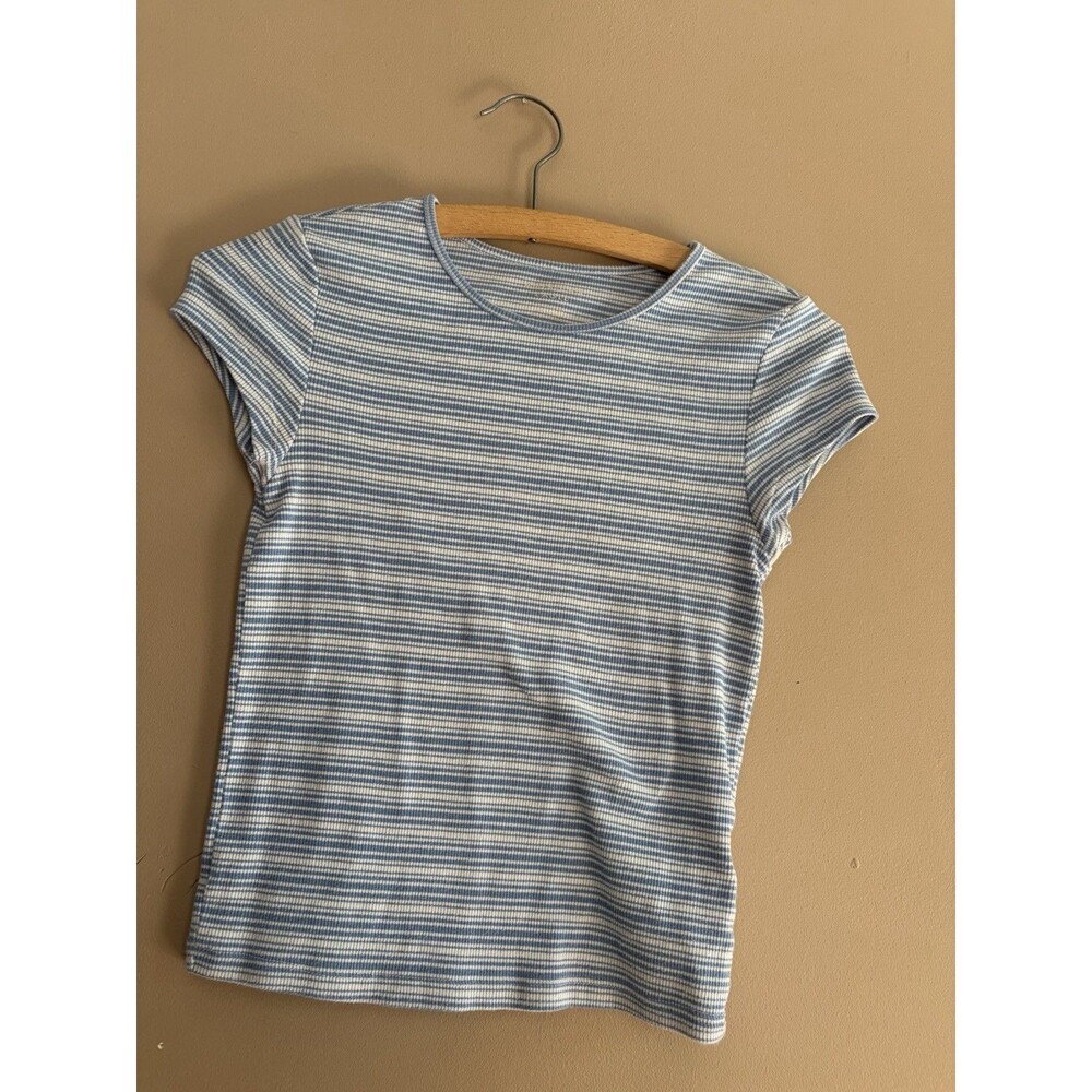 American Eagle Ribbed Hey Baby Tee Blue & White Striped Women’s Size XS Cotton